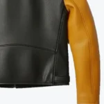 Men's Retro Cafe Yellow & Black Leather Moto Jacket Sleeves Rare Jacket