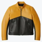 Men's Retro Cafe Yellow & Black Leather Moto Jackets Rare Jacket