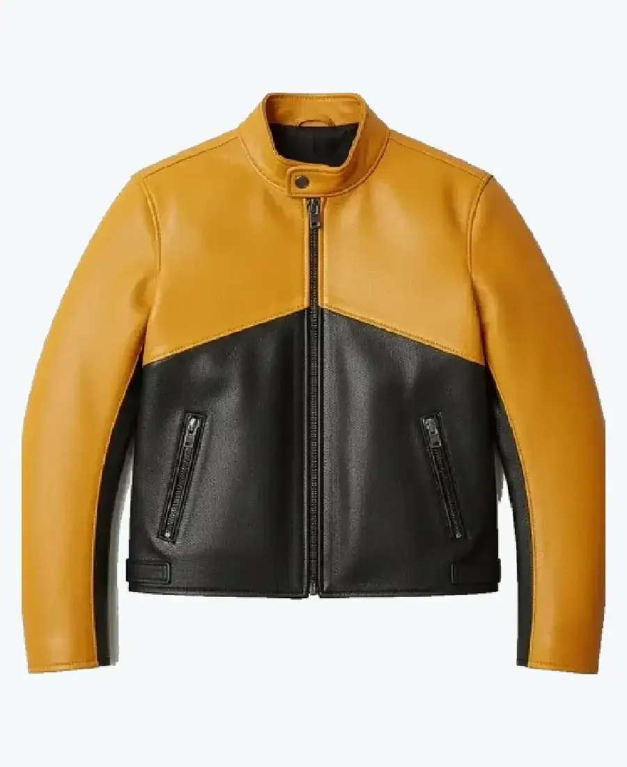 Men's Retro Cafe Yellow & Black Leather Moto Jackets Rare Jacket