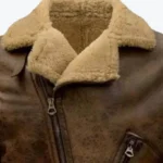 Men’s Shearling Distressed Brown Bomber Leather Jacket Collar Rare Jacket