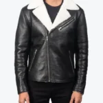 Men's Shearling Lapel Style Leather Jacket Black Rare Jacket