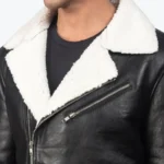 Men's Shearling Lapel Style Leather Jacket Black Collar Rare Jacket