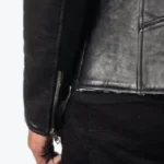 Men's Shearling Lapel Style Leather Jacket Black Sleeves Rare Jacket