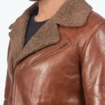 Men's Shearling Lapel Style Leather Jacket Brown Collar Rare Jacket