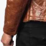 Men's Shearling Lapel Style Leather Jacket Brown Sleeves Rare Jacket