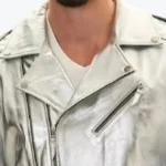 Men's Silver Quilted Moto Leather Jacket Collar Rare Jacket
