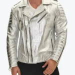 Men's Silver Quilted Moto Leather Jackets Rare Jacket