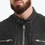 Men's Simple Black Leather Biker Jacket Collar Rare Jacket