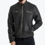 Men's Simple Black Leather Biker Jackets Rare Jacket