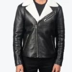 Men's White Shearling Black Leather Jackets Rare Jacket