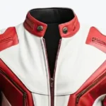 Men’s White and Red Street Racer Leather Jacket Collar Rare Jacket