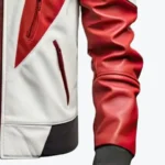 Men’s White and Red Street Racer Leather Jacket Sleeves Front Rare Jacket