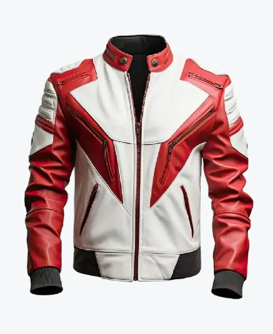 Men’s White and Red Street Racer Leather Jackets Rare Jacket