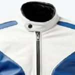 Men's White_Blue Biker Lambskin Leather Jacket Collar Rare Jacket