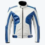 Men's White_Blue Biker Lambskin Leather Jackets Rare Jacket