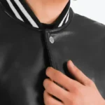 Men's Wilde Black Leather Varsity Coat Front - Rare Jackets