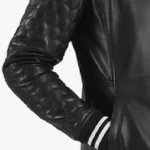 Men's Wilde Black Leather Varsity Coat Side - Rare Jackets