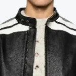 Moschino Strips Detailing Black Leather Biker Jacket Collar Rare Jacket