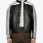 Moschino Strips Detailing Black Leather Biker Jackets Rare Jacket