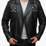 Negan Asymmetrical Black Belted Moto Leather Jackets Rare Jacket