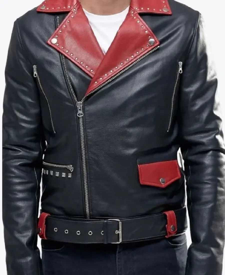 Red Studded Lapels Biker Jackets Rare Jacket