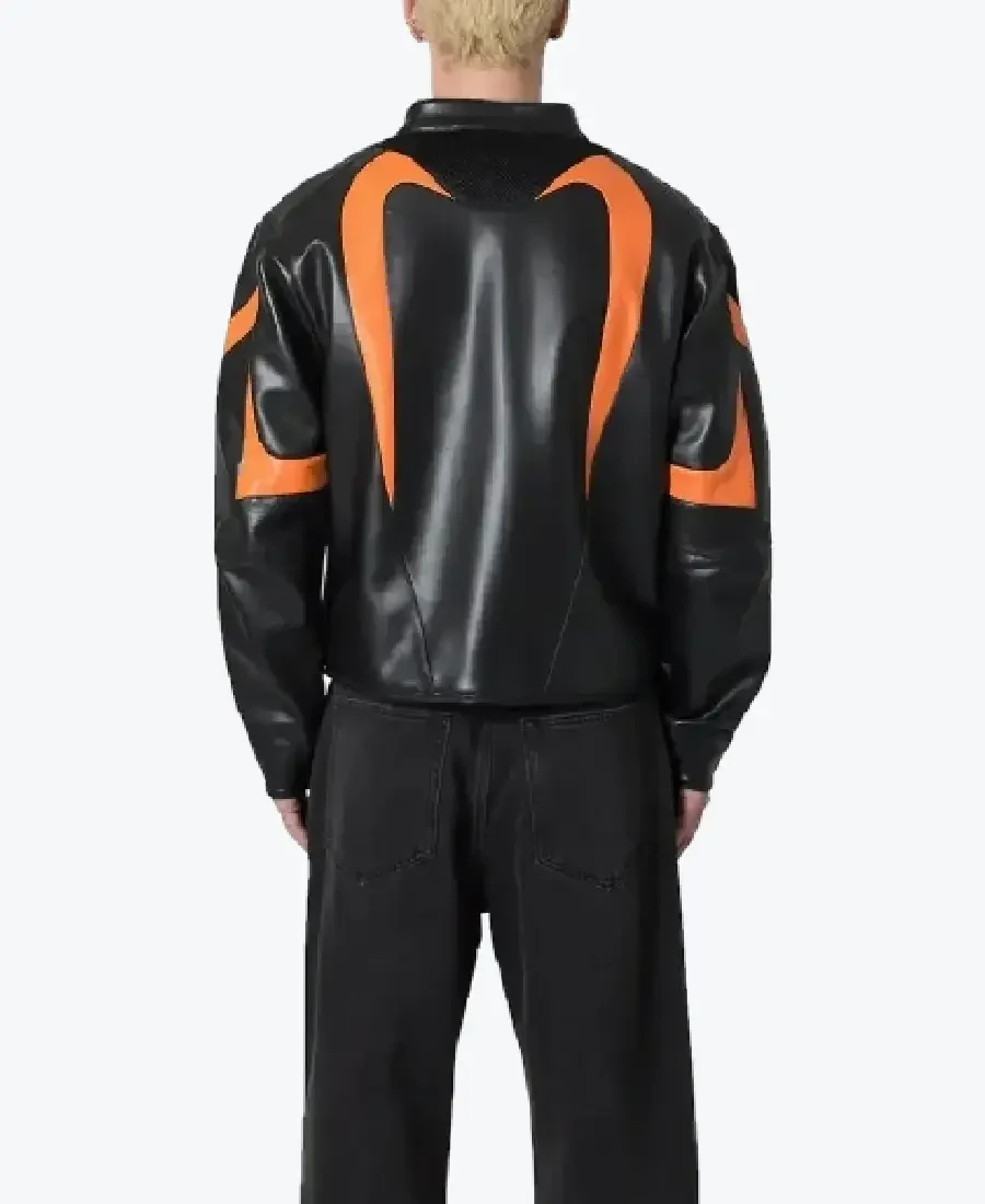 Shop The Men's Black Orange Cropped Biker Leather Jackets Rare Jacket