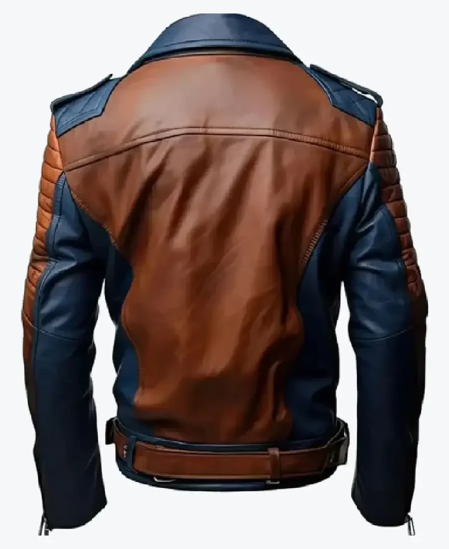 Shop The Mens Blue and Brown Leather Biker Jackets Rare Jacket