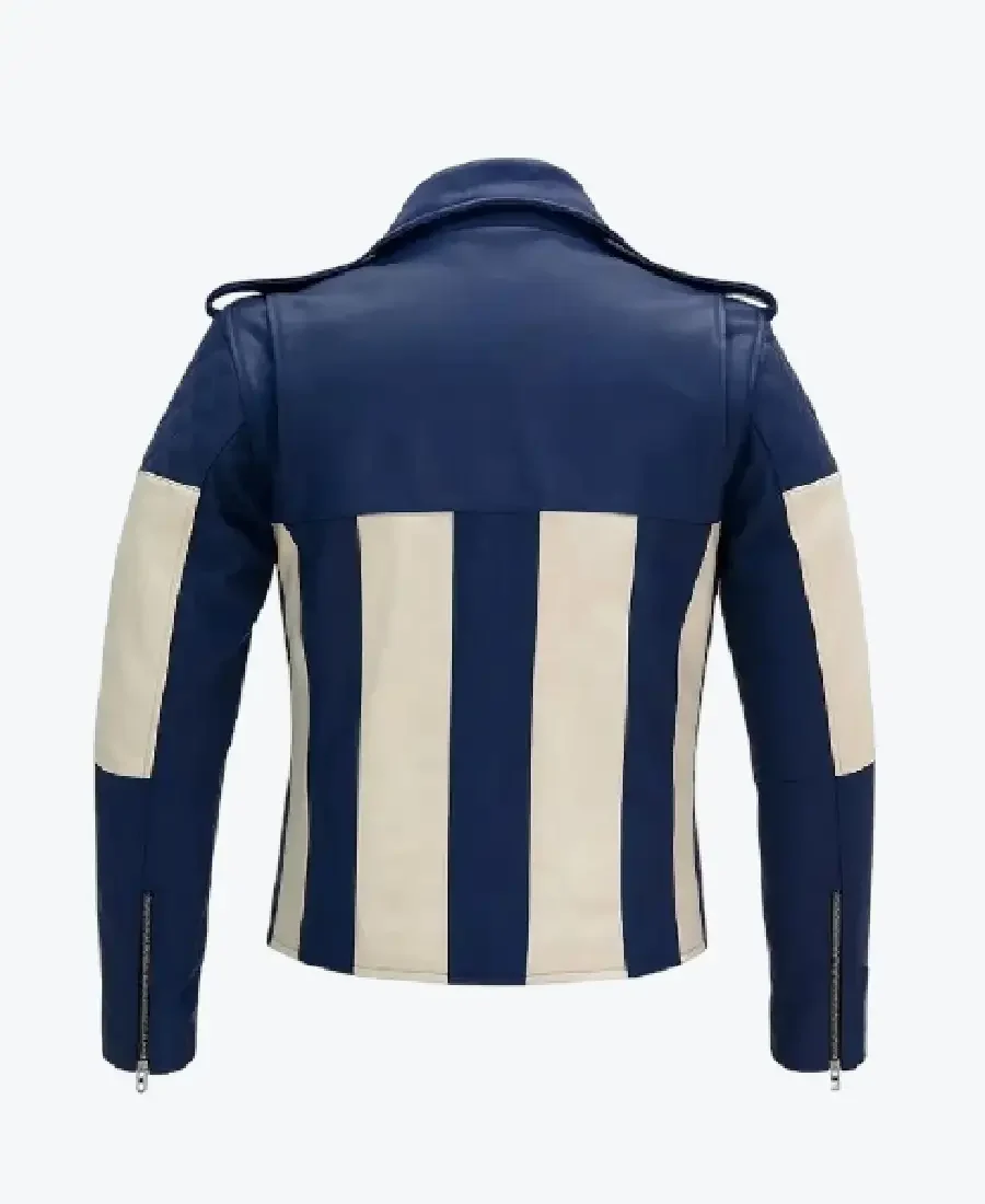 Shop The Men’s Gothic Cosplay Blue_White Leather Biker Jackets Rare Jacket