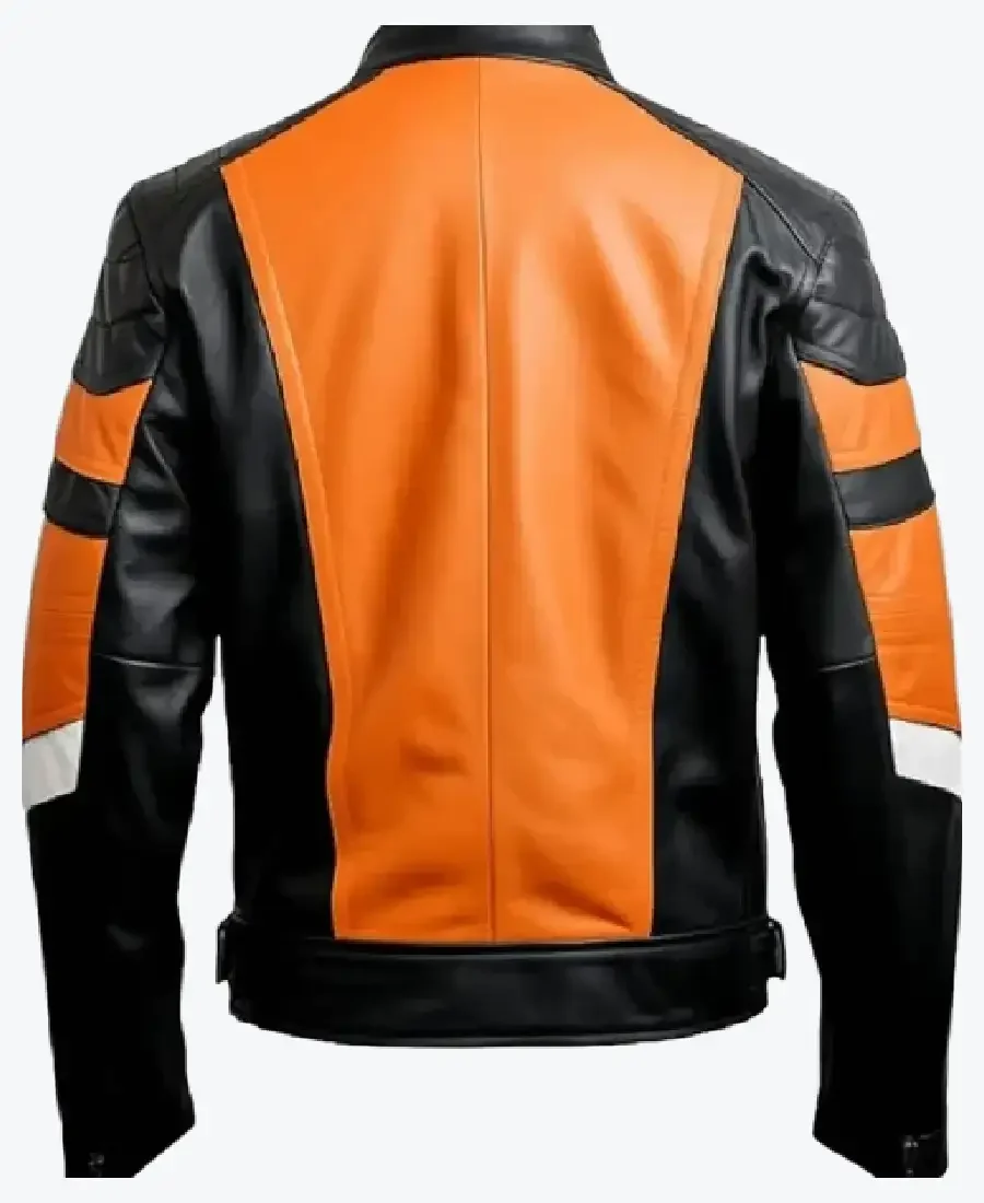 Shop The Men's Handmade Black & Orange Leather Biker Jackets Rare Jacket