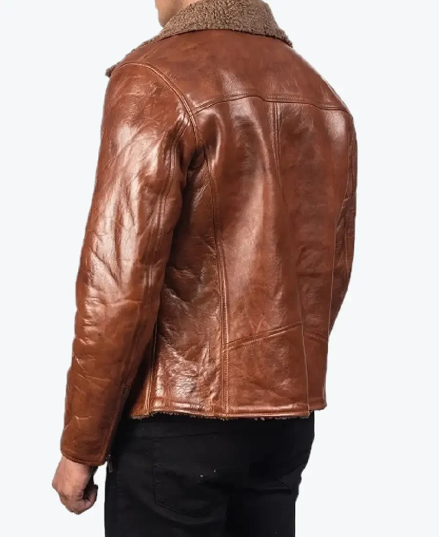 Shop The Men's Shearling Lapel Style Leather Jacket Brown Rare Jacket