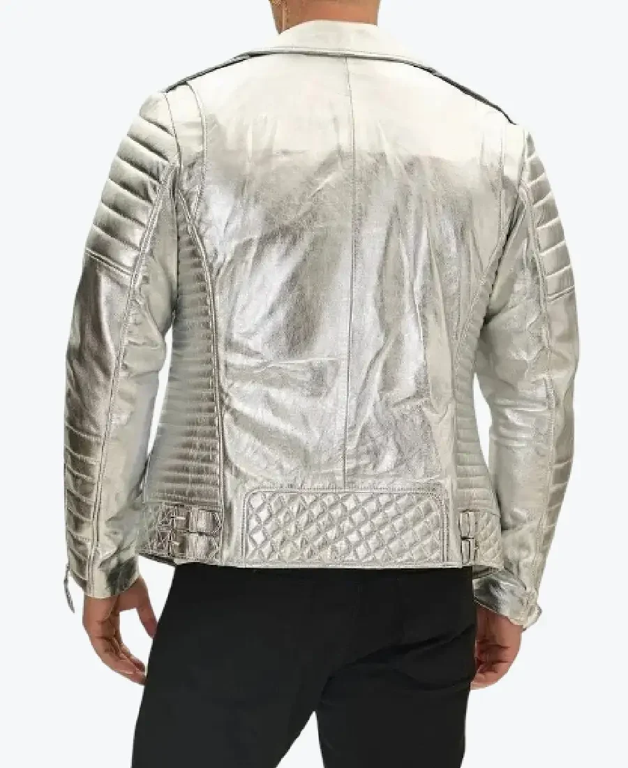 Shop The Men's Silver Quilted Moto Leather Jackets Rare Jacket