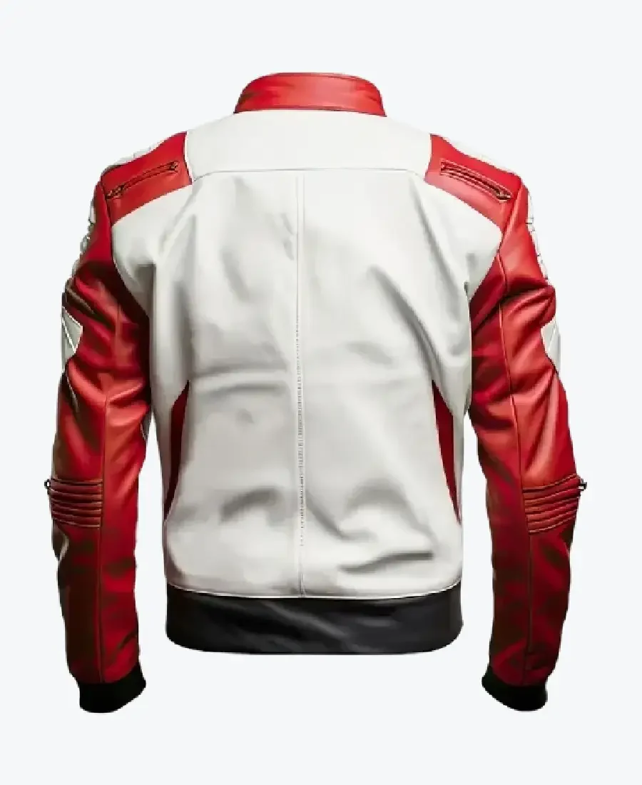 Shop The Men’s White and Red Street Racer Leather Jackets Rare Jacket