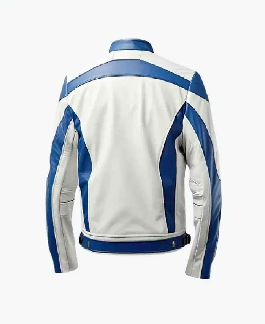Shop The Men's White_Blue Biker Lambskin Leather Jackets Rare Jacket
