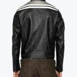 Shop The Moschino Strips Detailing Black Leather Biker Jackets Rare Jacket