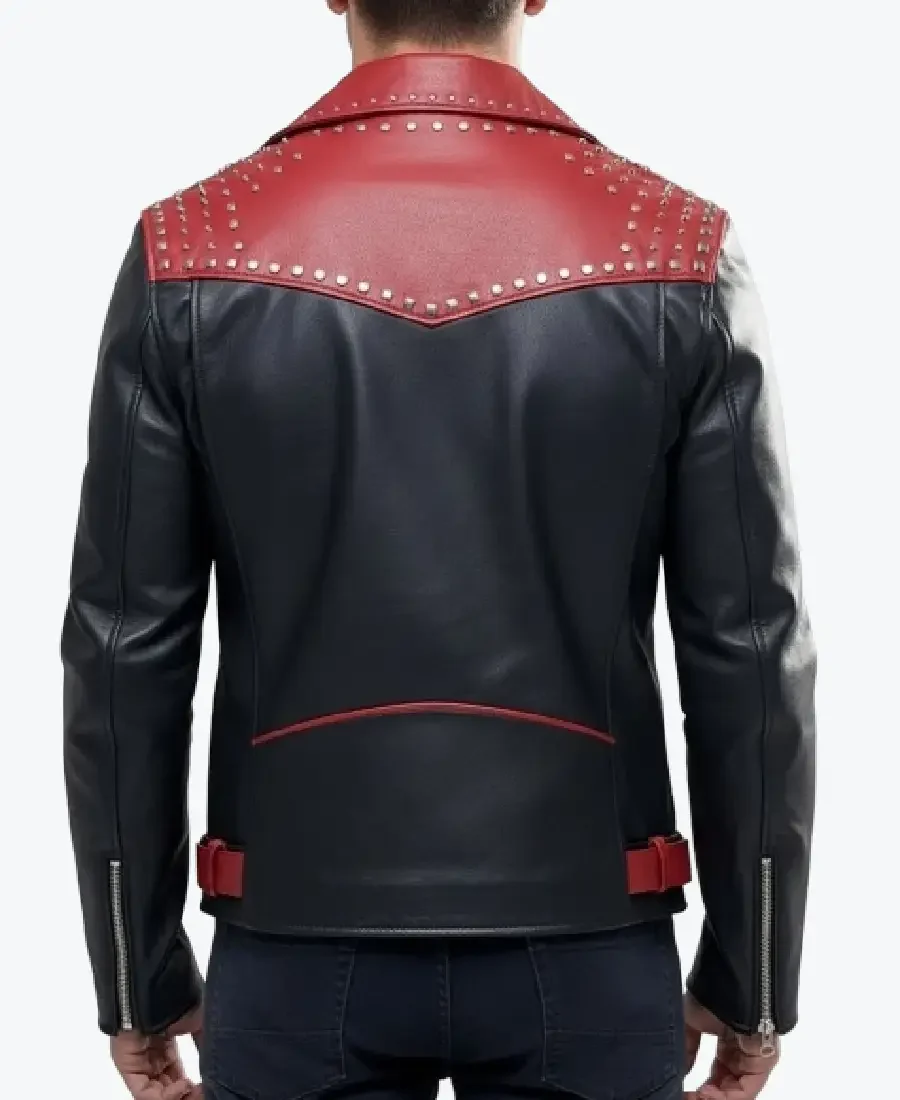 Shop The Red Studded Lapels Biker Jackets Rare Jacket
