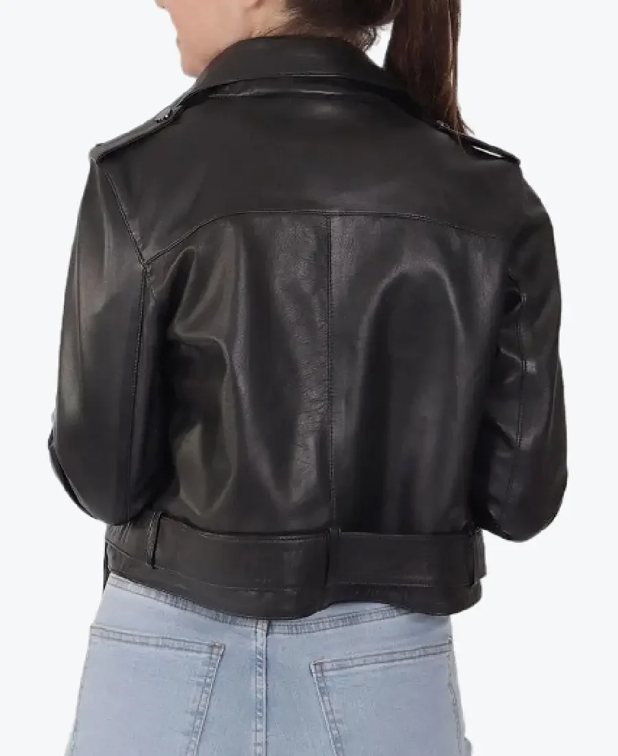 Shop The Twiggy Black Leather Biker Jackets Rare Jacket