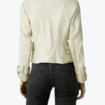 Shop The Women Double Breasted Dove White Leather Biker Jackets Rare Jacket