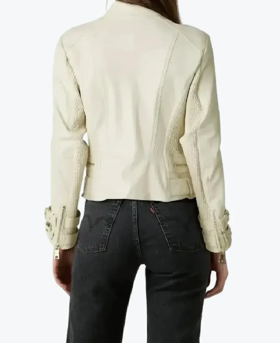 Shop The Women Double Breasted Dove White Leather Biker Jackets Rare Jacket