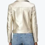 Shop The Women Lapel Light Silver Leather Biker Jackets Rare Jacket