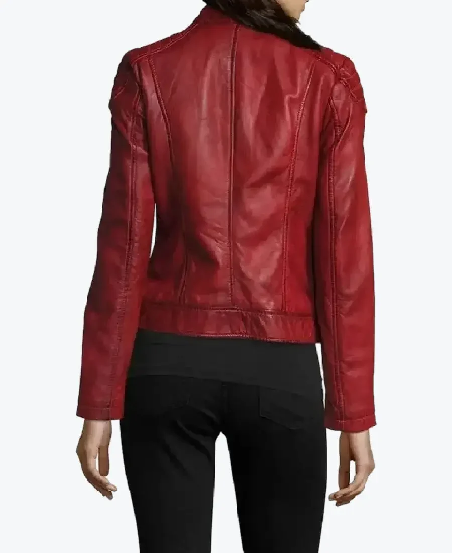 Shop The Women Merlot Red Leather Biker Jackets Rare Jacket