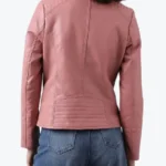 Women Pink Cafe Racer Quilted Leather Jacket - Image 2