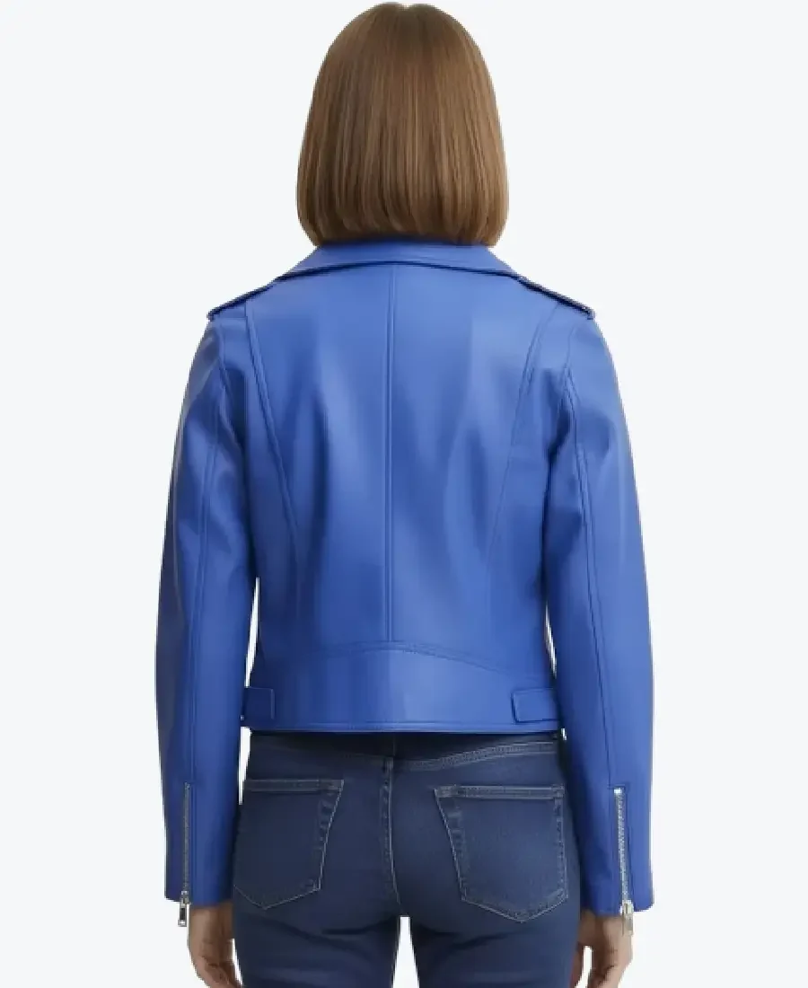 Shop The Women Real Lambskin Light Blue Moto Jackets Rare Jacket