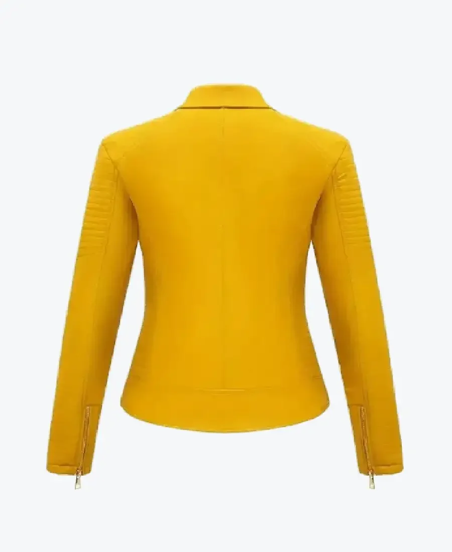 Shop The Women Yellow Modern Leather Biker Jackets Rare Jacket