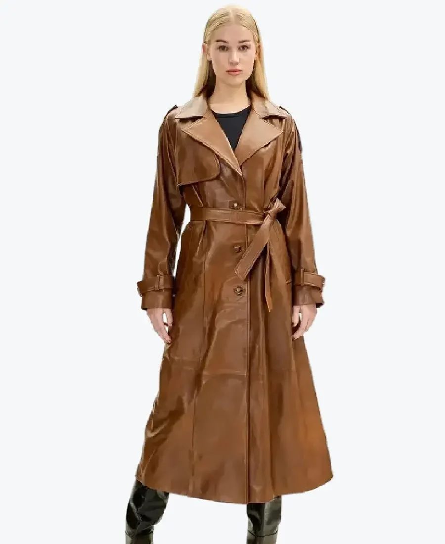 Shop The Women's Brown Lambskin Leather Long Trench Coat - Rare Jackets