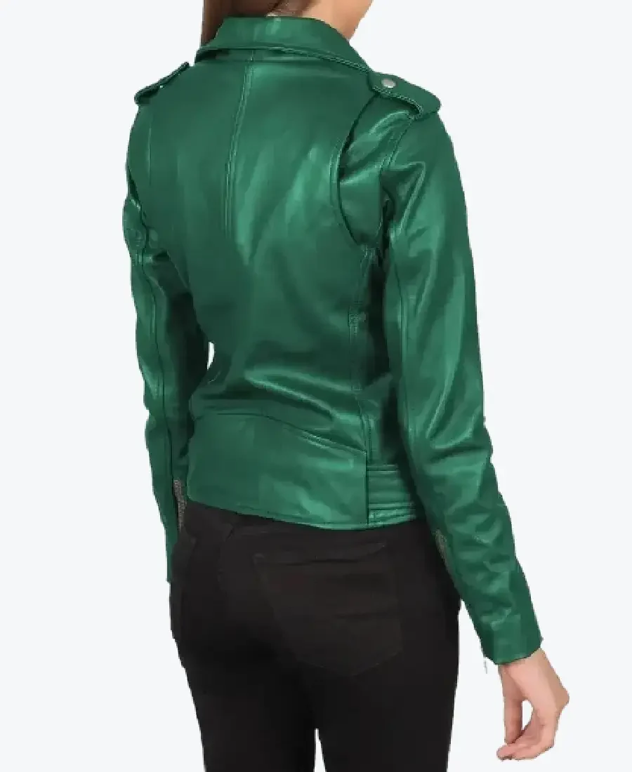 Shop The Women’s Emerald Green Leather Biker Jackets Rare Jacket