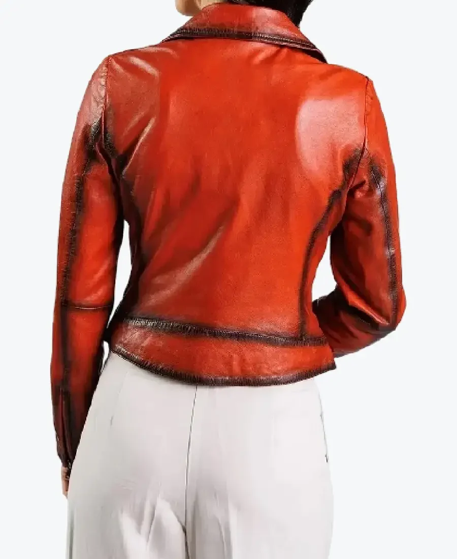 Shop The Women’s Millie Orange Biker Leather Jackets Rare Jacket