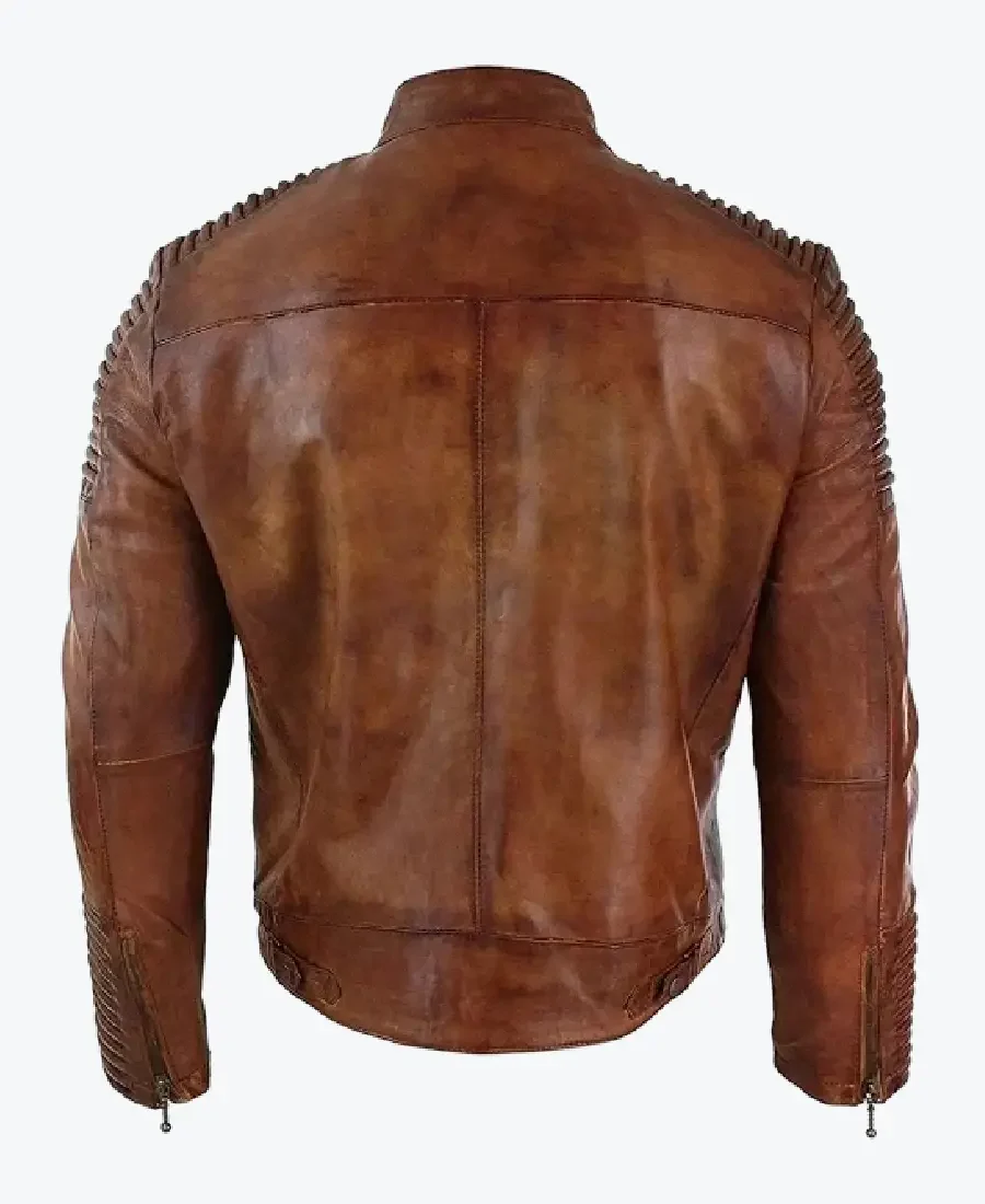 Shop the Cafe Racer Motorcycle Quilted Distressed Brown Leather Jackets Rare Jacket