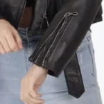 Twiggy Black Leather Biker Jacket Sleeves Rare Jacket