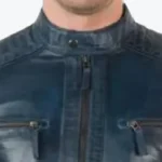 Vintage Cafe Racer Distressed Navy Motorcycle Leather Jacket Collar Rare Jacket