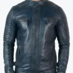 Vintage Cafe Racer Distressed Navy Motorcycle Leather Jackets Rare Jacket